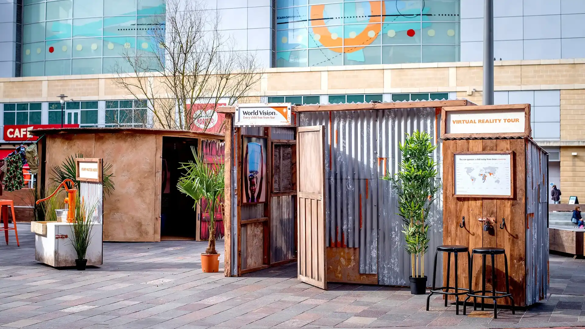 Experiential marketing | World Vision-themed pop-up outside of a mall.